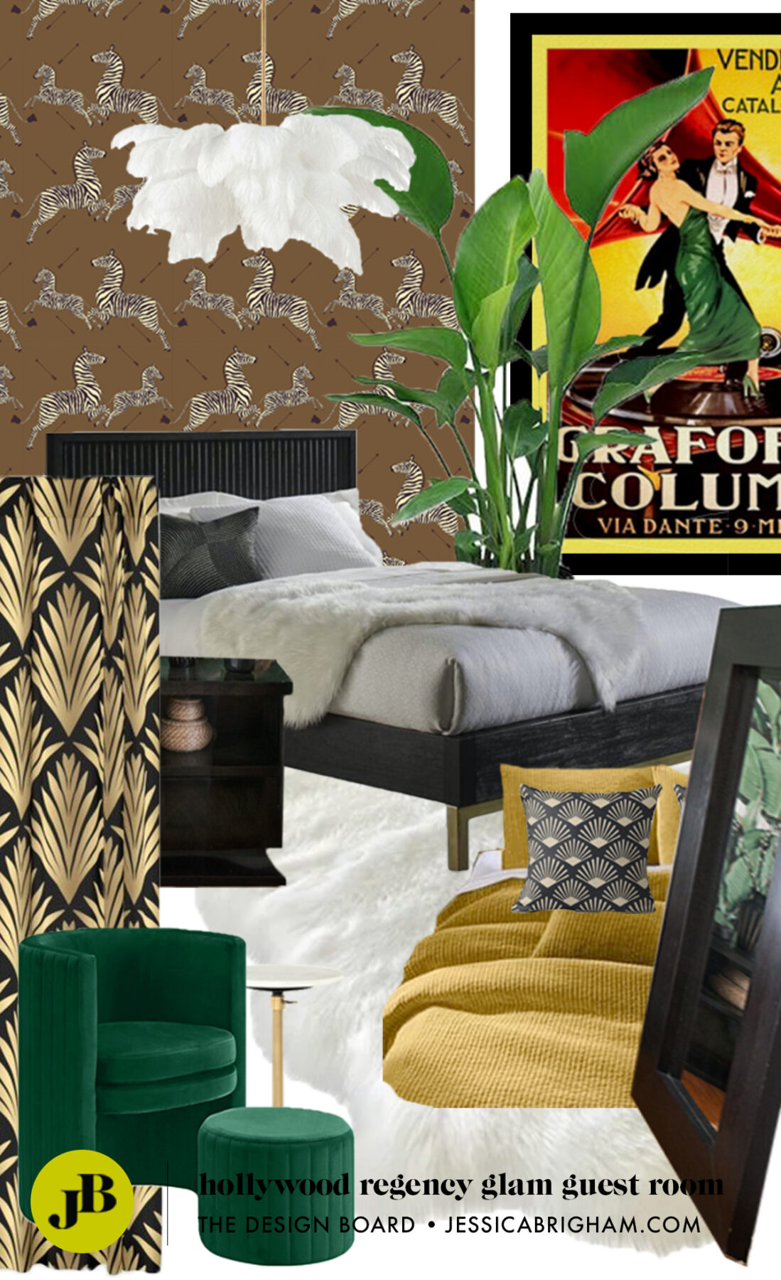 Hollywood Regency Glam Guest Room | Guest Room Decor Ideas | Luxe & Bold Interiors | Design Board | JessicaBrigham.com